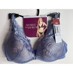 NWT Womens Adored By Adore Me Layla Pushup Burgundy Blue‎ Lace Bra Size 36B